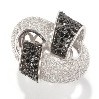 SB SS/PLAT BLACK AND WHITE PAVE INTERTWINED KNOT RING