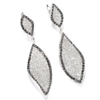 CL SS/PLAT BLACK & WHITE PAVE MARQUISE SHAPED DROP EARRINGS