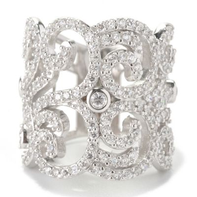 CL SS/PLAT ROUND CUT WIDE SWIRL RING