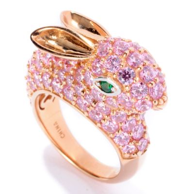 128-409 - Neda Behnam Gold Embraced&trade; 5.86 DEW Multi Simulated Gemstone Bunny Ring 