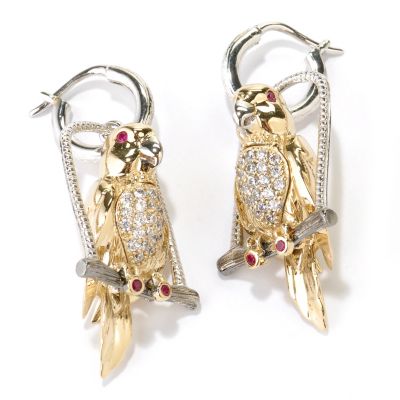 128-416 - Neda Behnam for Brilliante&reg; Tri Color Round Cut Swinging Parrot Earrings