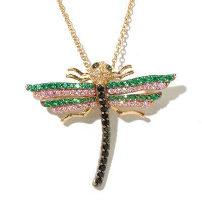 128-418 - Neda Behnam Gold-Embraced&trade; Simulated Diamond Dragonfly Pin/Pendant w/ Chain