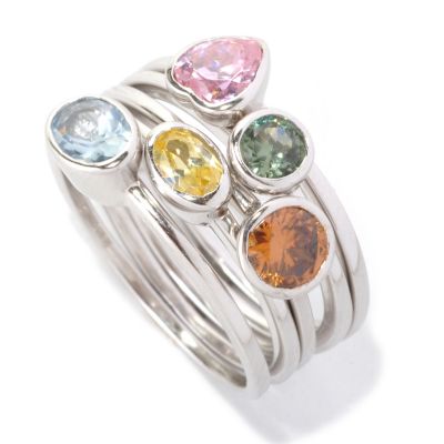 BLTA SS/PLAT FIVE PIECE MULTI-SHAPE STACK RING SET