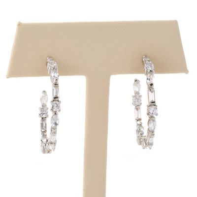 128-421 - Brilliante&reg; Platinum Embraced 1'' 3.32 DEW Simulated Diamond Inside-Out Hoop Earrings