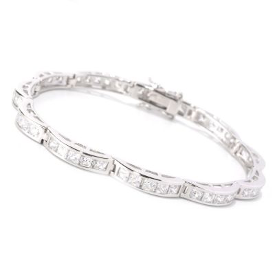 128-422 - Brilliante&reg; Platinum Embraced&trade; Princess Cut Scalloped Shape Line Bracelet