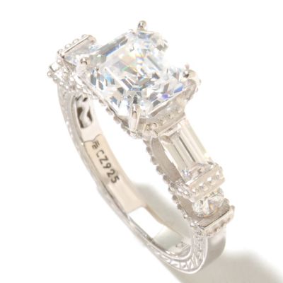 BRIL SS/PLAT ASSCHER, BAGUETTE AND ROUND CUT RING