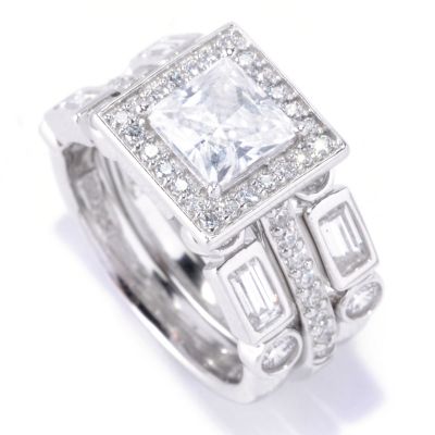 128-427 - Brilliante&reg; Platinum Embraced&trade; 2.88 DEW Princess Simulated Diamond Halo 3-Ring Set 