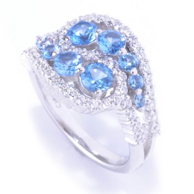 BRIL SS/PLAT SIMULATED BLUE DIAMOND ROUND CUT GRADUATED RING