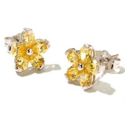 BRIL SS/PLAT PEAR CUT FLOWER STUD EARRINGS