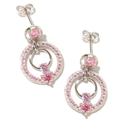 BRIL SS/PLAT ROUND CUT PINK DOUBLE CIRCLE DROP EARRINGS
