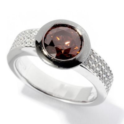BLTA SS/PLAT SIMULATED CHOCOLATE DIAMOND ROUND CUT BEZEL SET & PAVE RING