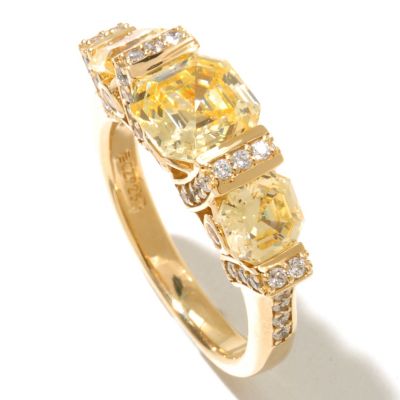 128-438 - Brilliante&reg; Gold Embraced&trade; 3.64 DEW Asscher Simulated Diamond Side Gallery Ring