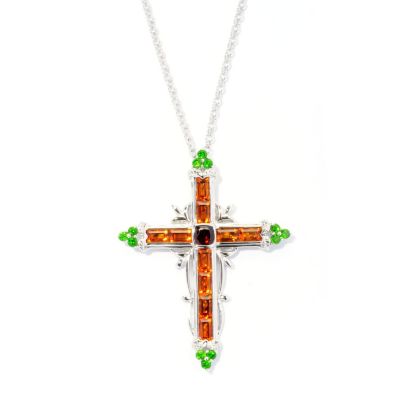 SS/P PEND MULTI GEMSTONE CROSS w/ 18" CHAIN