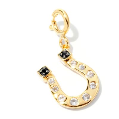 SS/P CHARM WHITE ZIRCON & BLACK SPINEL HORSESHOE