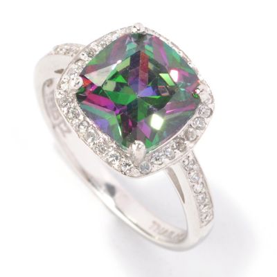 128-462 - Brilliante&reg; Platinum Embraced&trade; 3.85 DEW Simulated Mystic Topaz Halo Ring