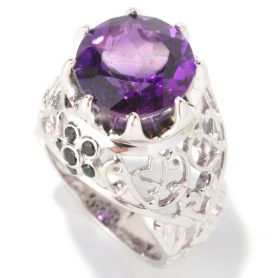 128-472 - Gem Insider Sterling Silver 6.05ctw Amethyst & Black Spinel Raised Ring