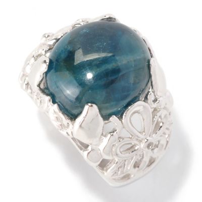 128-474 - Gem Insider Sterling Silver 14 x 12mm Oval Blue Apatite & White Topaz Ring