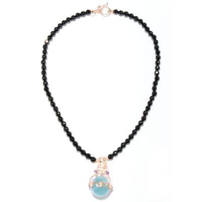 SS/RV AQUAMARINE, BLACK ONYX & AMETHYST NECKLACE