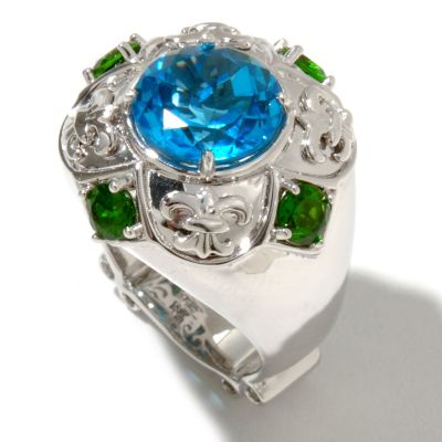 SS SWISS BLUE TOPAZ & CHROME DIOPSIDE RING