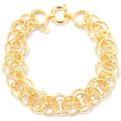 128-485 - Scintilloro&trade; Gold Embraced&trade; 8.5'' Diamond Cut Layered Circle Link Bracelet 