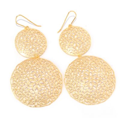 SS/18KGP EAR DIA-CUT FLOWER MEDALLION DOUBLE DROP