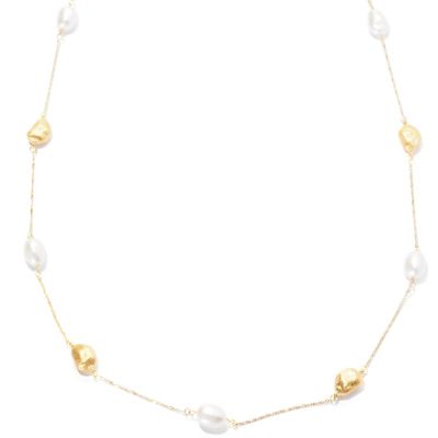 18K 36" SINGAPORE CHAIN W/PEARL AND NUGGETS STATIONS NECKLACE