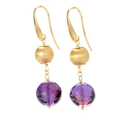 18K TWO-TONE DANGLE EARRINGS W/AMETHYST