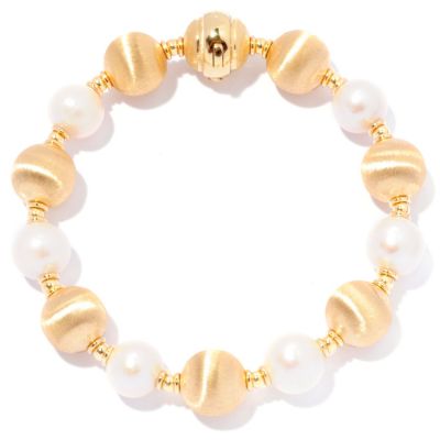 18K SATIN BEAD AND PEARL BRACELET