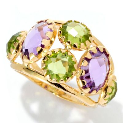 128-496 - Viale18K&reg; Italian Gold 7.00ctw Amethyst & Peridot Ring 