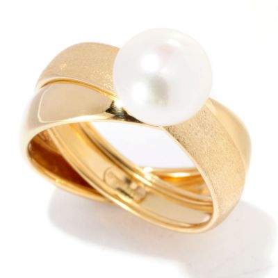 128-498 - Viale18K&treg; Italian Gold 8mm Cultured Freshwater Pearl Cross Band Ring 