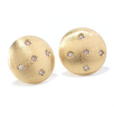 128-499 - Viale18K&reg; Italian Gold 0.10ctw Diamond Satin Finished Button Earrings 