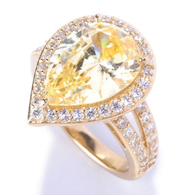 128-506 - Dare to Rare&trade; by Lucy Gold Embraced&trade; 6.24 DEW Simulated Diamond Pear Cut Halo Ring