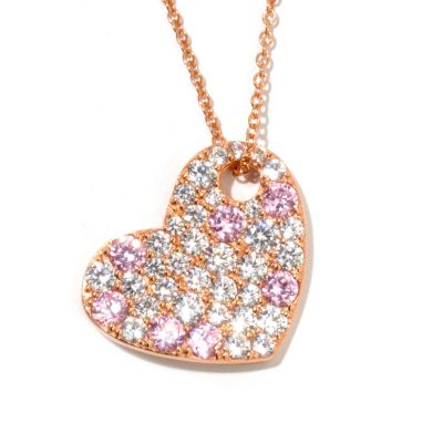 D2R SS/18K RGP PINK AND WHITE SIMULATED DIAMOND HEART PENDANT W/ 18" CHAIN