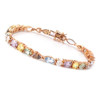 D2R SS/18K RGP MULTI COLOR AND CUT SIMULATED DIAMOND LINE BRACELET