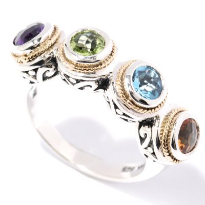 SS/18K OVAL MULTI GEM RING