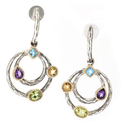 SS/18K MULTI GEM SCATTER DANGLE EARRINGS