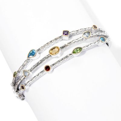 SS/18K MULTI GEM SCATTER HINGED BANGLE