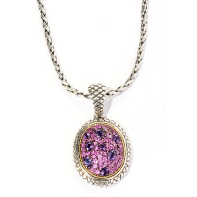SS/18K PINK SAPPHIRE AND AMETHYST PENDANT W/CHAIN
