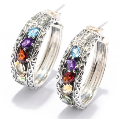 SS MULTI GEM HOOP EARRINGS