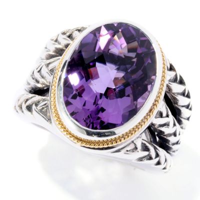 SS/18K OVAL AMETHYST CENTER RING