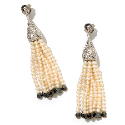 128-570 - Marcasite by Dallas Prince Freshwater Cultured Pearl & Hematite Earrings 