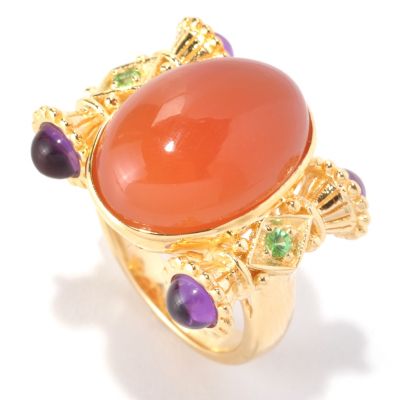 128-577 - Dallas Prince Designs 17 x 12mm Oval Moonstone, Tsavorite & Amethyst Ring 