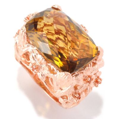 128-579 - Dallas Prince Designs 16.29ctw Cushion Shaped Whiskey Quartz & Sapphire Ring