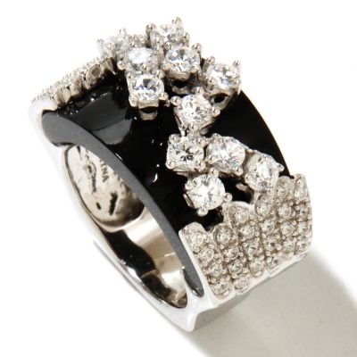 SB SS/PLAT ROUND CUT BLACK RESIN EAST WEST RING