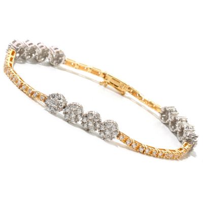 SB SS/TWO-TONE ROUND CUT PAVE FLOWER LINE BRACELET