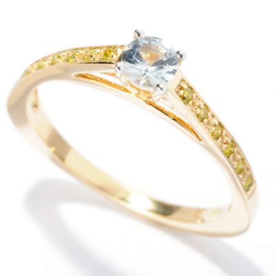 14k YG WHITE SAPPHIRE RING W/ YELLOW DIAMOND ACCENTS BAND RING