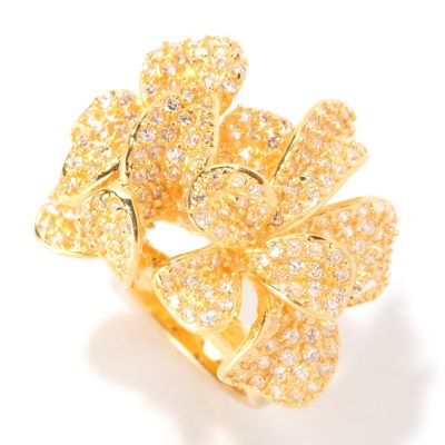 128-612 - Sonia Bitton for Brilliante&reg; 2.63 Round Cut Pave Dimensional Flower Ring