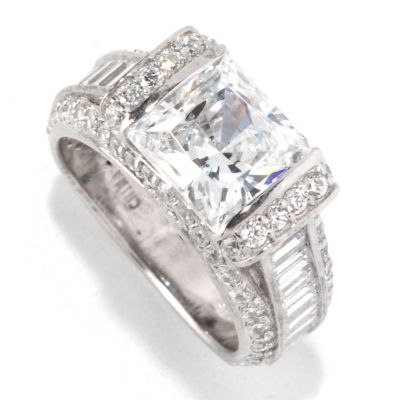 RITANI SS/PLAT SQUARE CUT TENSION SET RING WITH BAGUETTE AND ROUND BAND