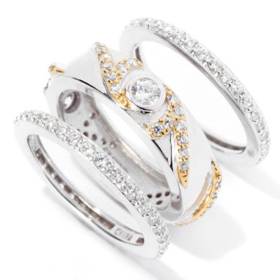 RITANI SS/TWO-TONE ROUND CUT BEZEL & PAVE SET OF THREE RINGS
