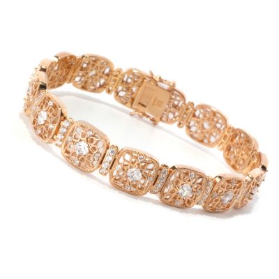 RITANI SS/18K RGP ROUND CUT MILGRAIN CUTOUT LOGO LINE BRACELET